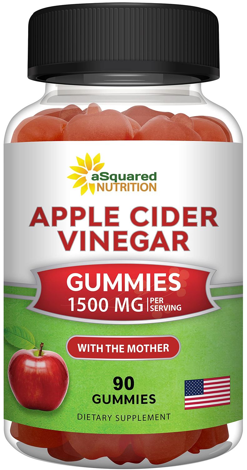 aSquared Nutrition Apple Cider Vinegar Gummies - 1500mg with The Mother - 90 ACV Gummies w/Vitamin B6 &amp; B12, Folic Acid - Vegan Gummy Supplement Alternative to Capsules Pills &amp; Drink