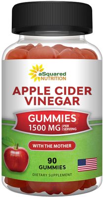 aSquared Nutrition Apple Cider Vinegar Gummies - 1500mg with The Mother - 90 ACV Gummies w/Vitamin B6 &amp; B12, Folic Acid - Vegan Gummy Supplement Alternative to Capsules Pills &amp; Drink