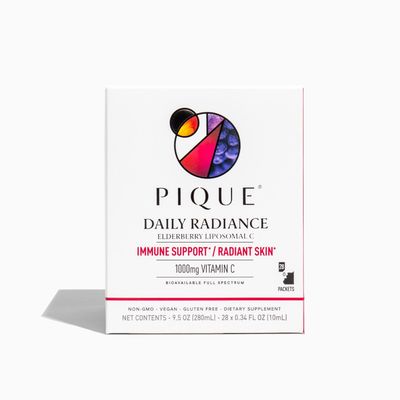 PIQUE Daily Radiance Liposomal Vitamin C for Immune Support - 1,000 mg Vitamin C &amp; 1,900 mg Elderberry per Packet, Powerful Antioxidants for Healthy Collagen Production - 28 Packets (10mL Each)