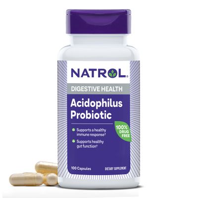 Natrol Acidophilus Probiotic 100 mg, Dietary Supplement for Healthy Gut Function, Digestive Health Capsules for Adults, 100 Capsules, Up to a 33 Day Supply