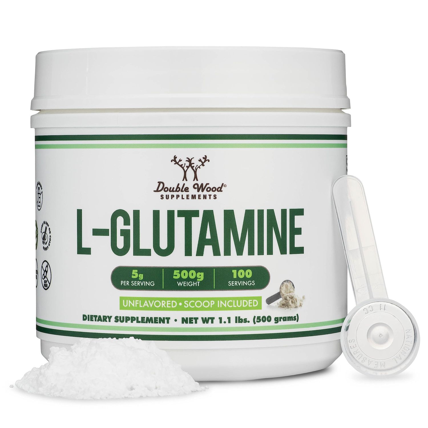 L Glutamine Powder 1.1lbs (100 Servings of 5 Grams Each - Third Party Tested L-Glutamine Powder) Unflavored, Keto, Vegan Friendly (with Scoop) for Exercise Endurance and Gut Health by Double Wood