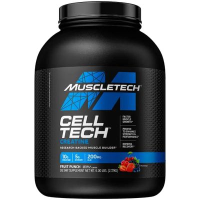 Creatine Monohydrate Powder | MuscleTech Cell-Tech Creatine Powder | Post Workout Recovery Drink | Muscle Builder for Men &amp; Women | Musclebuilding Creatine Supplements | Fruit Punch, 6 lbs (56 Serv)