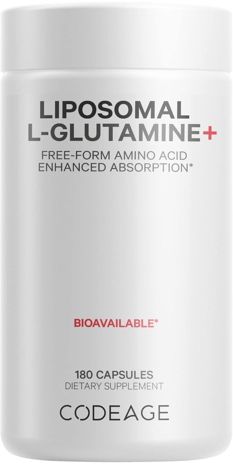 Codeage Liposomal L-Glutamine Capsule Supplement - 1,000 mg L-Glutamine per Serving - 3-Month Supply - Liposomal Delivery, Vegan Glutamine Pills, Non-GMO, Gluten-Free Amino Acid - 180 Capsules