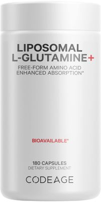 Codeage Liposomal L-Glutamine Capsule Supplement - 1,000 mg L-Glutamine per Serving - 3-Month Supply - Liposomal Delivery, Vegan Glutamine Pills, Non-GMO, Gluten-Free Amino Acid - 180 Capsules