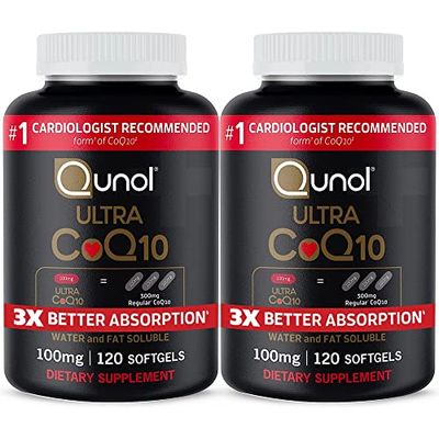 Qunol Ultra CoQ10 100mg Softgels- 3x Better Absorption, Antioxidant for Heart Health &amp; Energy Production, Coenzyme Q10 Vitamins and Supplements, 8 Month Supply, 120 Count (Pack of 2)