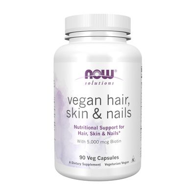 NOW Foods Solutions, Vegan Hair, Skin &amp; Nails, Nutritional Support with 5,000 mcg Biotin, 90 Veg Capsules