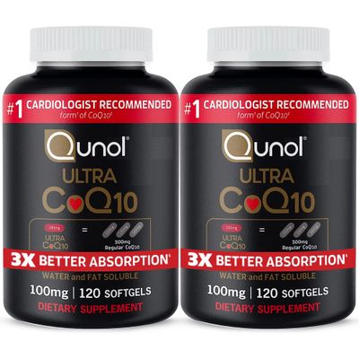 Qunol Ultra CoQ10 100mg Softgels- 3x Better Absorption, Antioxidant for Heart Health &amp; Energy Production, Coenzyme Q10 Vitamins and Supplements, 8 Month Supply, 120 Count (Pack of 2)