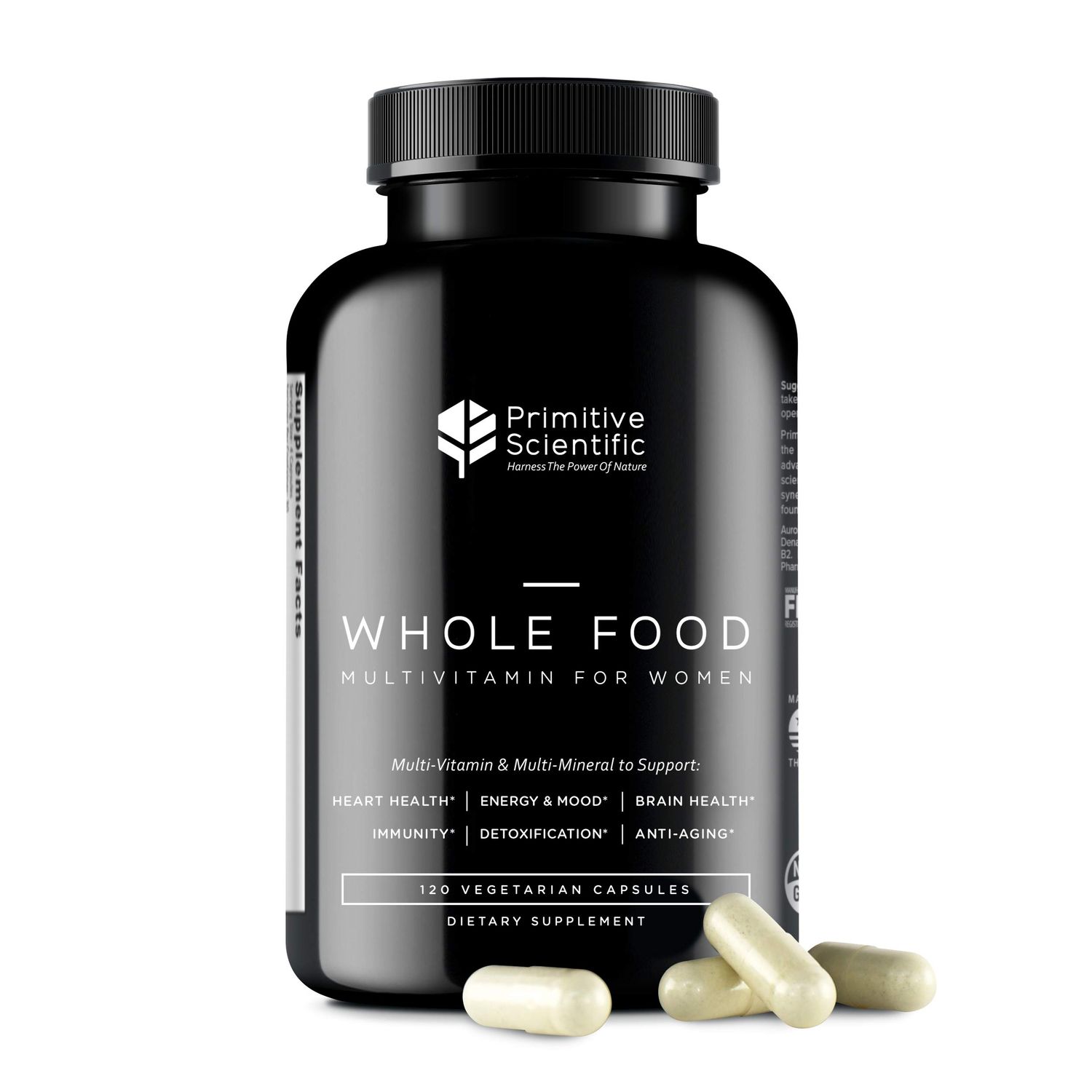 Primitive Scientific Whole Food Multivitamin for Women (120 Vegetarian Capsules) for Holistic Health, Natural Womens Multivitamin for Immune Support, Heart Health, Energy, Cleansing, and More