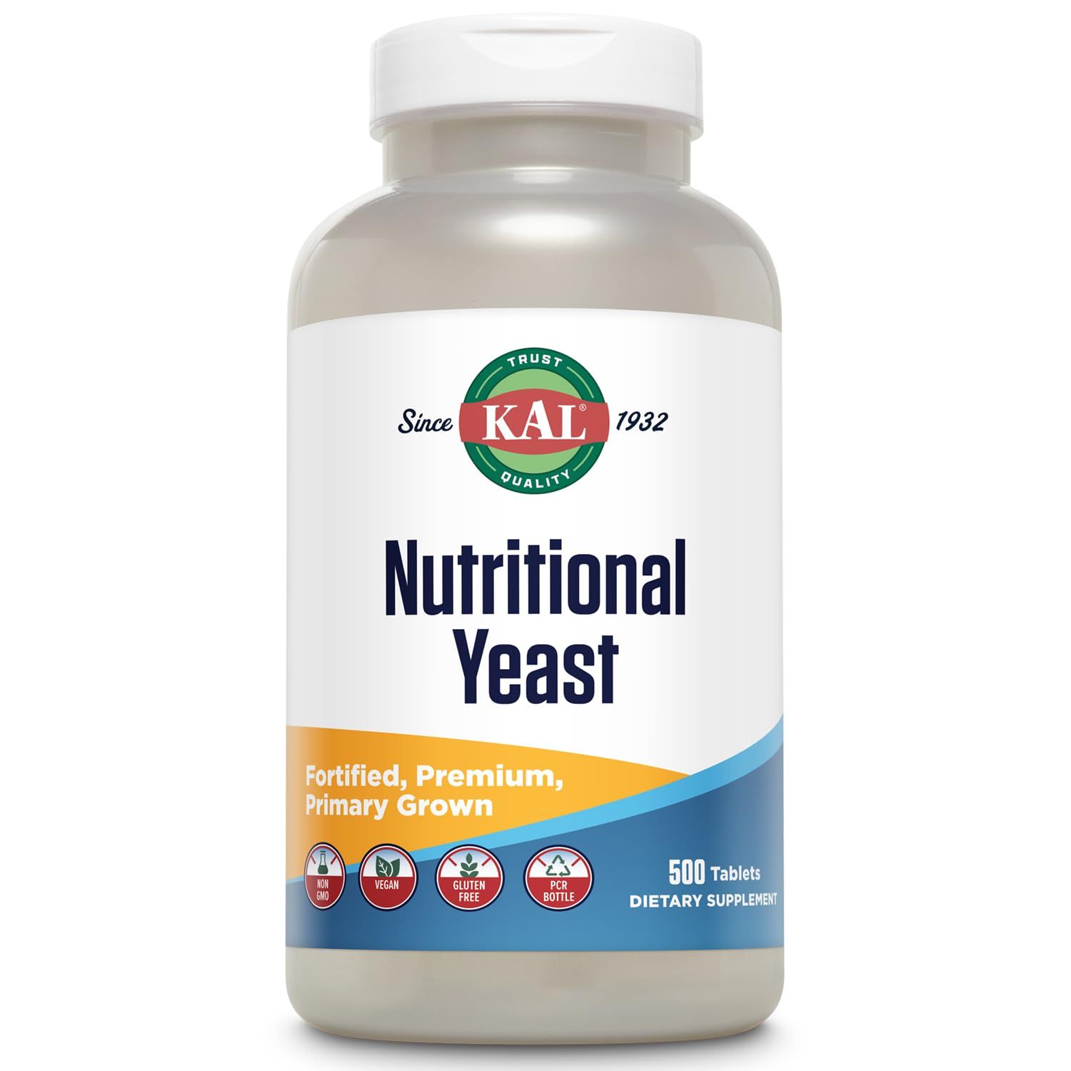 KAL Nutritional Yeast Supplement, Fortified w/ B12, Biotin, Folic Acid, Other B Vitamins, Naturally Occurring Amino Acids, Healthy Hair, Skin &amp; Energy Support, Vegan, Gluten Free, 83 Serv, 500 Tablets
