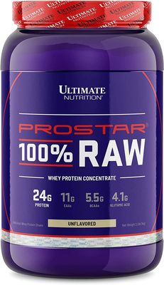 Ultimate Nutrition RAW Whey Protein Concentrate Powder with No Added Ingredients or Flavors - 24 Grams of Protein Per Serving with 5.5 Grams of BCAAs, 2.2 Pounds, Unflavored