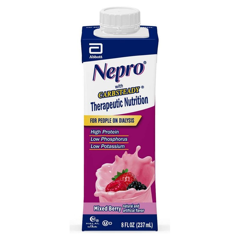Nepro Nutrition Shake for People on Dialysis, with 19 Grams of Protein, 420 Calories, Mixed Berry, 8 fl oz, 24 Count