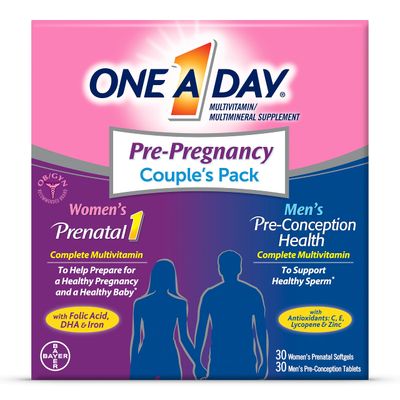 One A Day Men&#39;s &amp; Women&#39;s Pre-Pregnancy Multivitamin Softgel including Vitamins A, Vitamin C, Vitamin D, B6, B12, Folic Acid &amp; more, 30+30 Count, Supplement for Before, During, and Postnatal