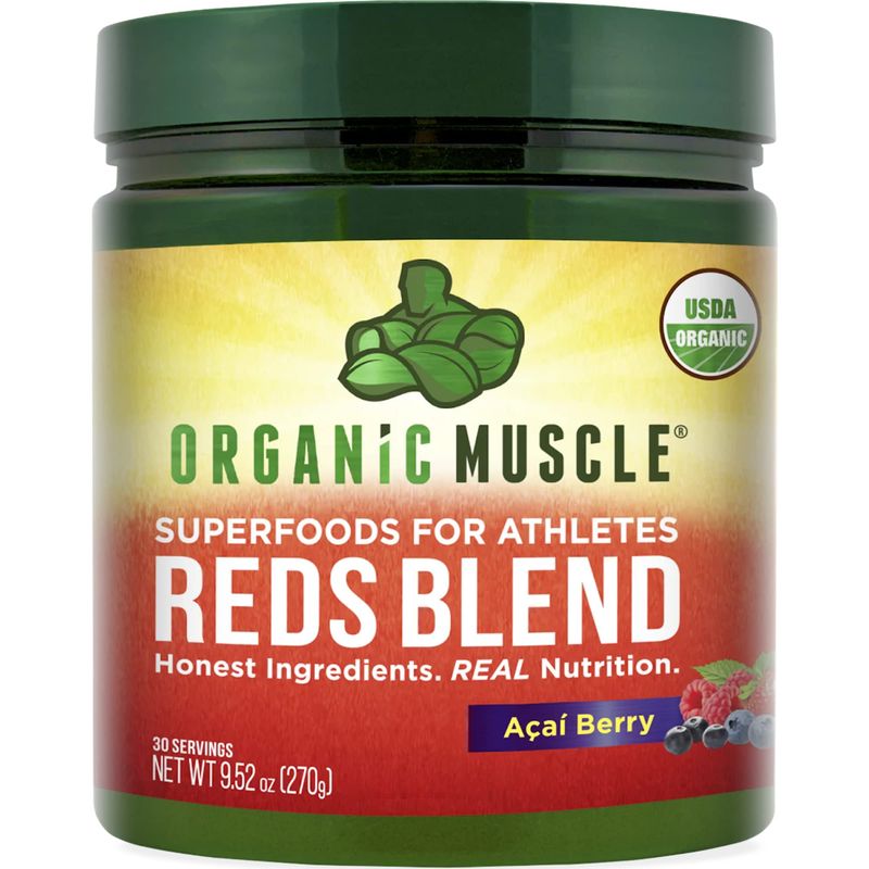 Organic Muscle Super Reds Powder - Organic Greens and Reds Superfood Powder with Organic Acai Berry, Pomegranate &amp; Cranberry for Natural Energy &amp; Metabolism Boost - Vegan &amp; Non-GMO, 30 Servings