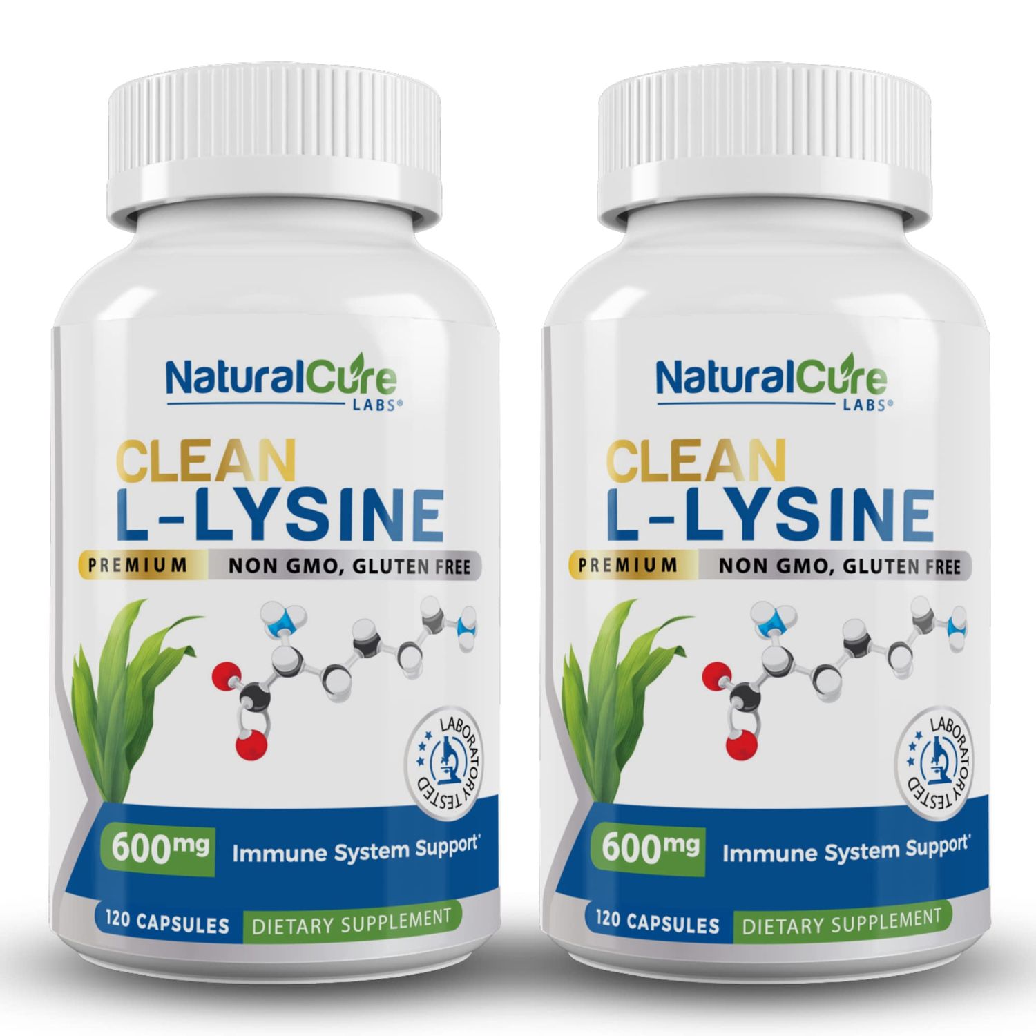 Natural Cure Labs Clean L-Lysine 600mg, 120 Capsules | Vegan, Non-GMO, &amp; Gluten Free
