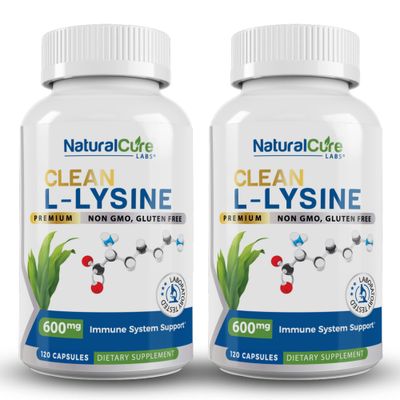 Natural Cure Labs Clean L-Lysine 600mg, 120 Capsules | Vegan, Non-GMO, &amp; Gluten Free