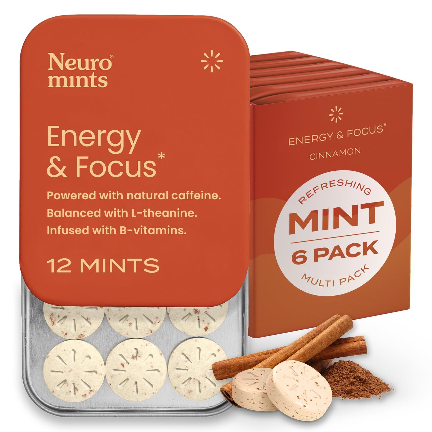NeuroGum Energy Caffeine Mints (72 Pieces) - Sugar Free with L-theanine + Natural Caffeine + Vitamin B12 &amp; B6 - Nootropic Energy &amp; Focus Supplement for Women &amp; Men