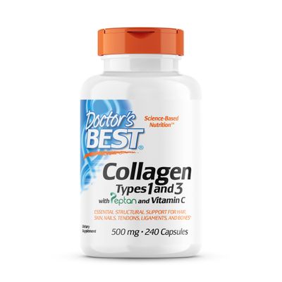 Doctor&#39;s Best Collagen Types 1 &amp; 3 with Vitamin C, Non-GMO, Gluten Free, Soy Free, Supports Hair, Skin, Nails, Tendons &amp; Bones, 500 mg, 240 Caps (DRB-00263)
