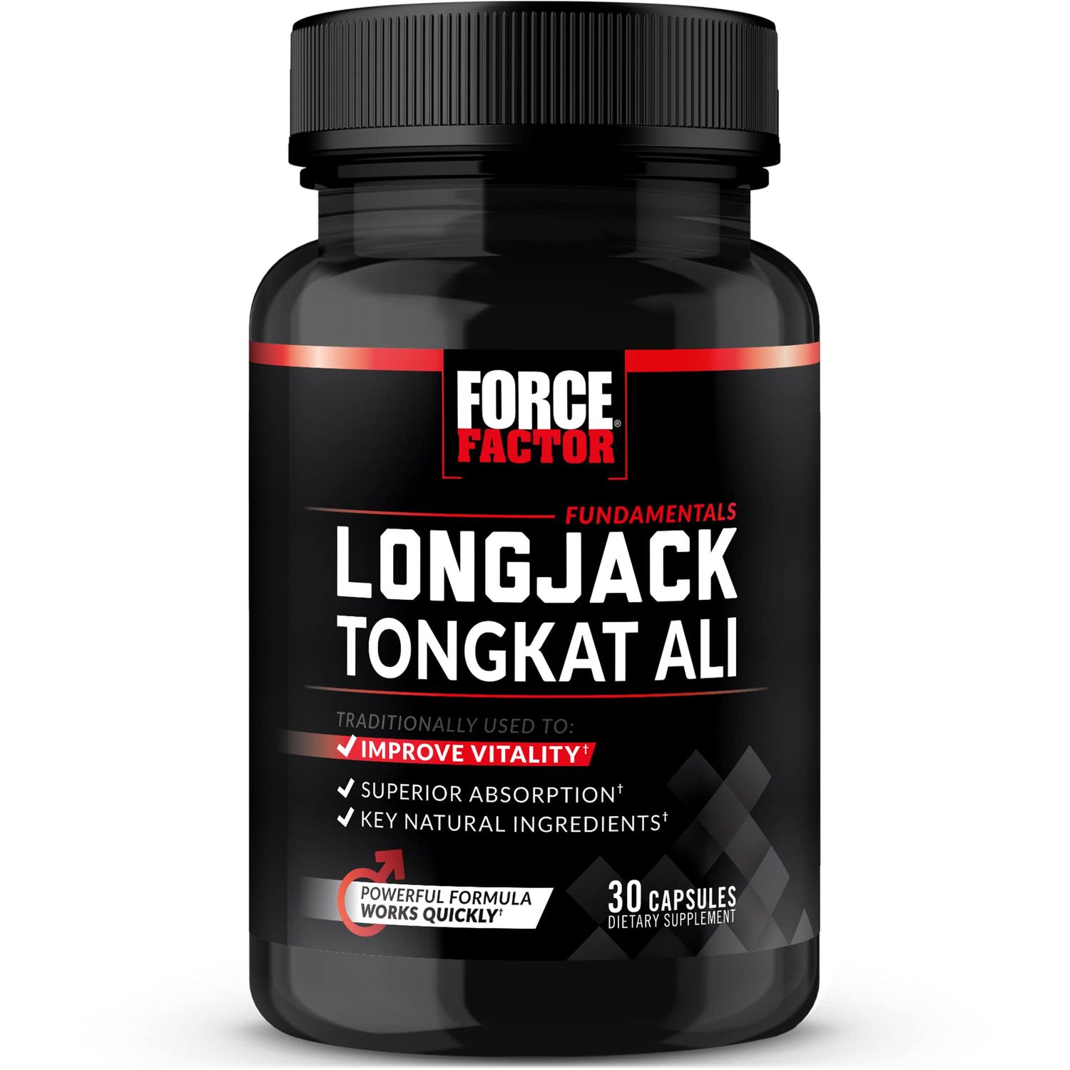 FORCE FACTOR Longjack Tongkat Ali 500mg for Mens Hormones, Promote Male Energy, Vitality &amp; Drive, Support Muscle &amp; Strength, Longjack Capsules with BioPerine Black Pepper Extract, 30 Capsules