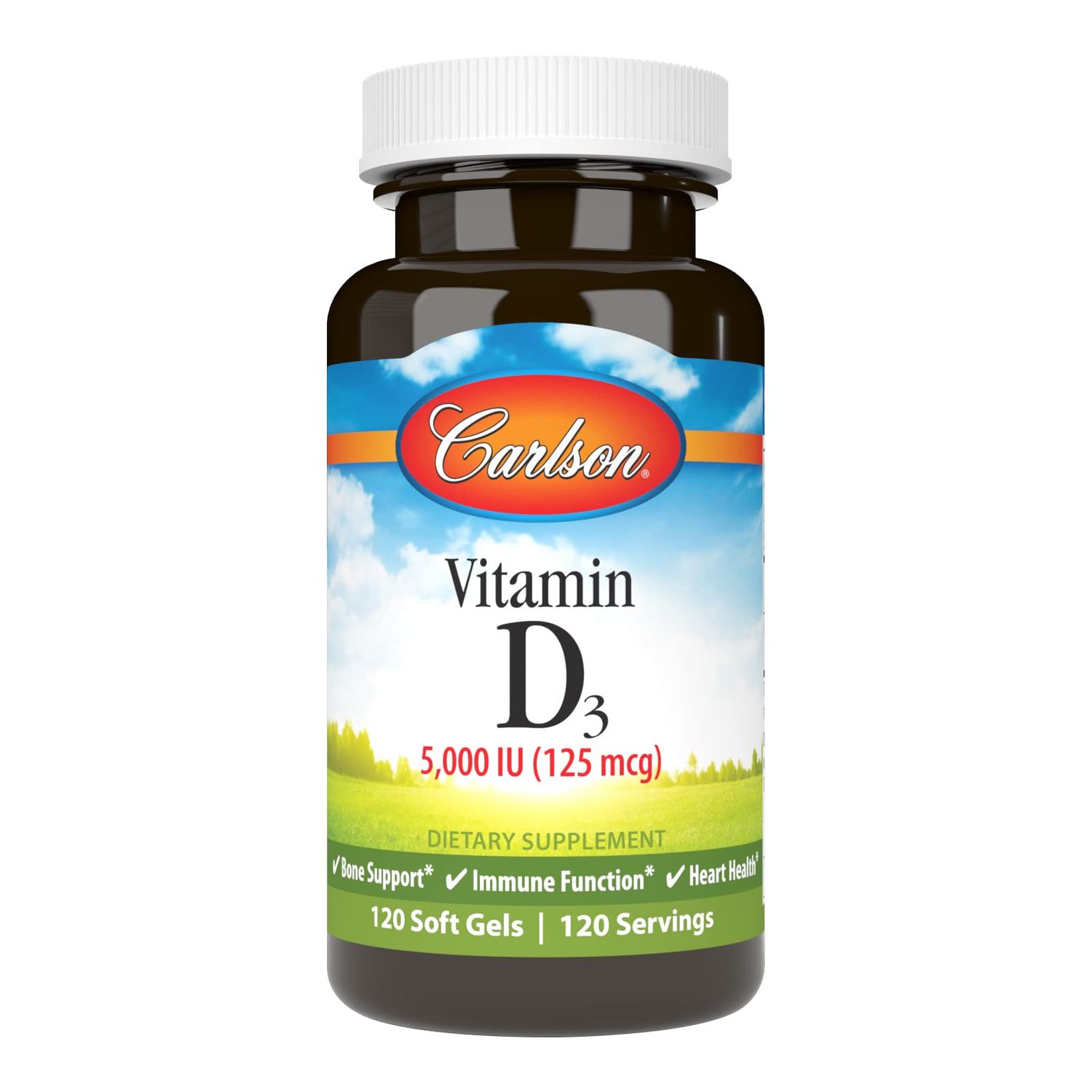 Carlson - Vitamin D3 5000 IU (125 mcg), Bone Health, Muscle Health, Cholecalciferol, Vitamin D Supplements, Vitamin D3 Soft Gels, 120 Softgels