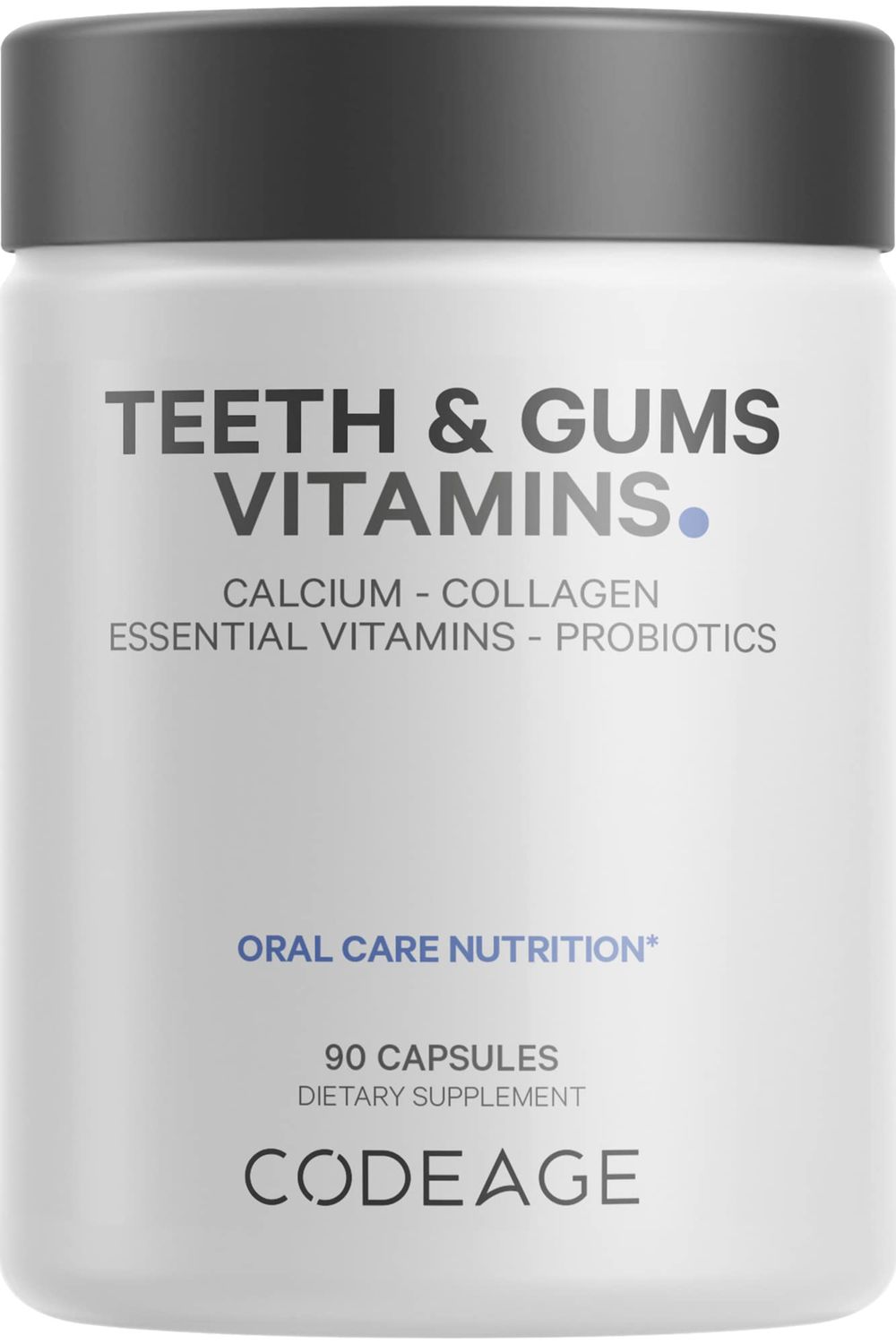 Codeage Teeth &amp; Gums Vitamins + Oral Probiotics Supplement for Mouth - Whole Food Calcium, Collagen, Potassium, Vitamin C, D3, K2, Zinc - Oral Care &amp; Dental Multivitamin Supplements - 90 Capsules