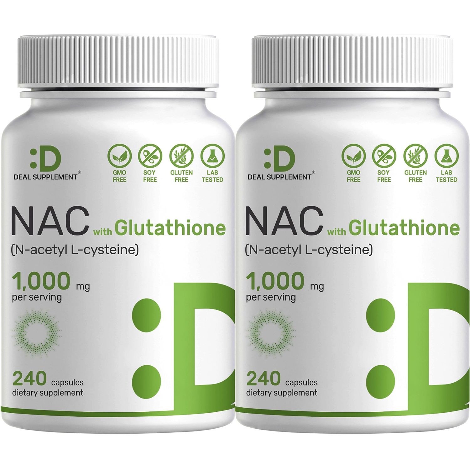 2 Pack NAC Supplement (N-Acetyl Cysteine) 1,000mg Serving with Reduced Glutathione, 480 Capsules