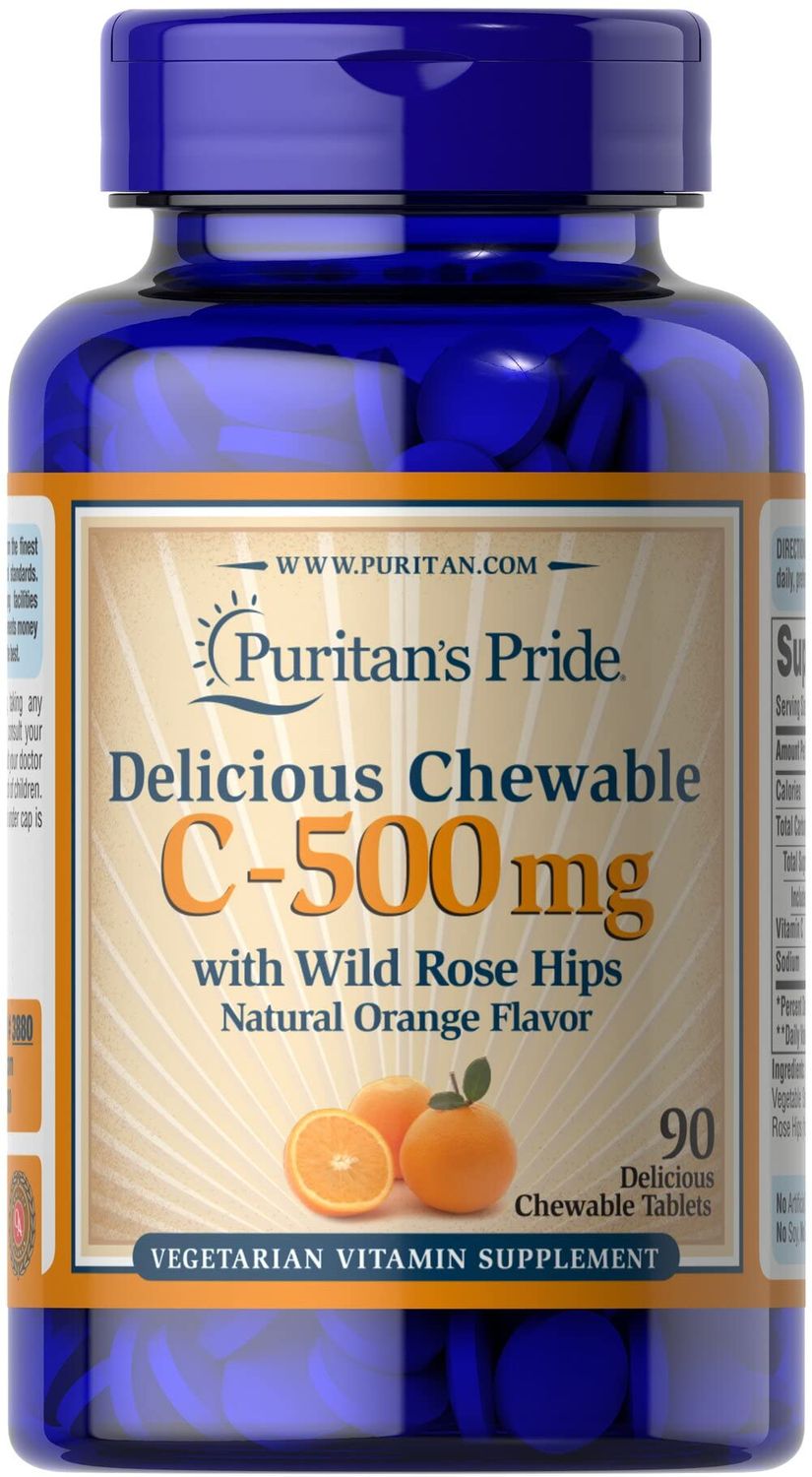 Puritan&#39;s Pride Chewable Vitamin C-500 Mg with Rose Hips Chewables, 90 Count