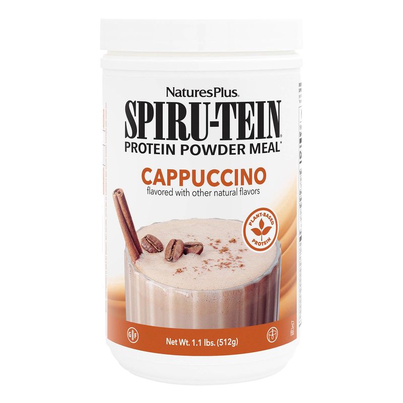 NaturesPlus SPIRU-TEIN Shake - Cappuccino Flavor - 1.1 lbs, Spirulina Protein Powder - Plant Based Meal Replacement, Vitamins &amp; Minerals For Energy - Vegetarian, Gluten-Free - 16 Servings