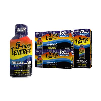 5-hour ENERGY Shots Regular Strength | Grape Flavor | 1.93 oz. 30 Count | Sugar Free, Zero Calories | Amino Acids and Essential B Vitamins | Dietary Supplement | Feel Alert and Energized