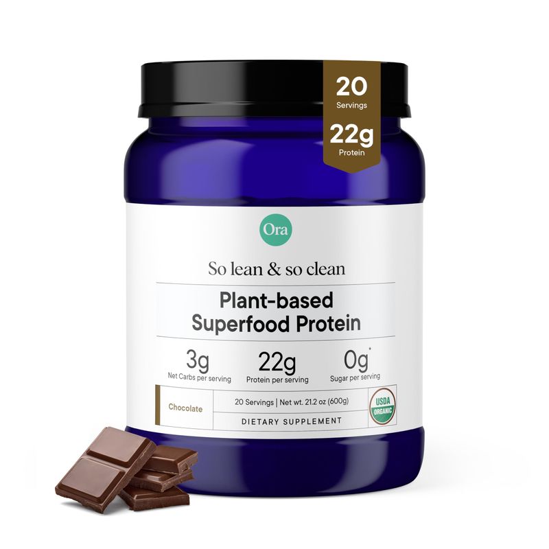 Ora Organic Vegan Protein Powder - 23g Plant Protein for Women and Men - Chocolate Flavor 20 Servings, Bloat-Free, Gluten Free, Non-GMO, No Artificial Sweeteners