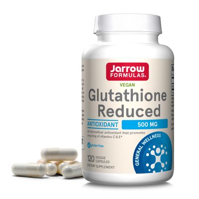 Jarrow Formulas Glutathione Reduced 500 mg - 120 Veggie Capsules - Intracellular Antioxidant - Quality Glutathione Supplements - Supports Recycling of Vitamins C &amp; E - Non-GMO - Gluten Free - Vegan