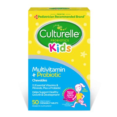 Culturelle Kids Complete Chewable Multivitamin + Probiotic For Kids, Ages 3+, 50 Count, Digestive Health, Oral Health &amp; Immune Support - With 11 Vitamins &amp; Minerals, including Vitamin C, D3 &amp; Zinc