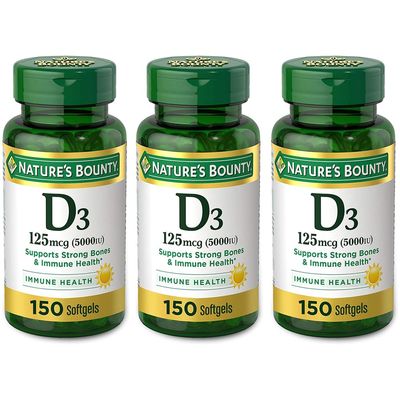Nature&#39;s Bounty Vitamin D3 125 mcg-5000 IU Softgels, Maximum Strength 150 ea ( Pack of 3)