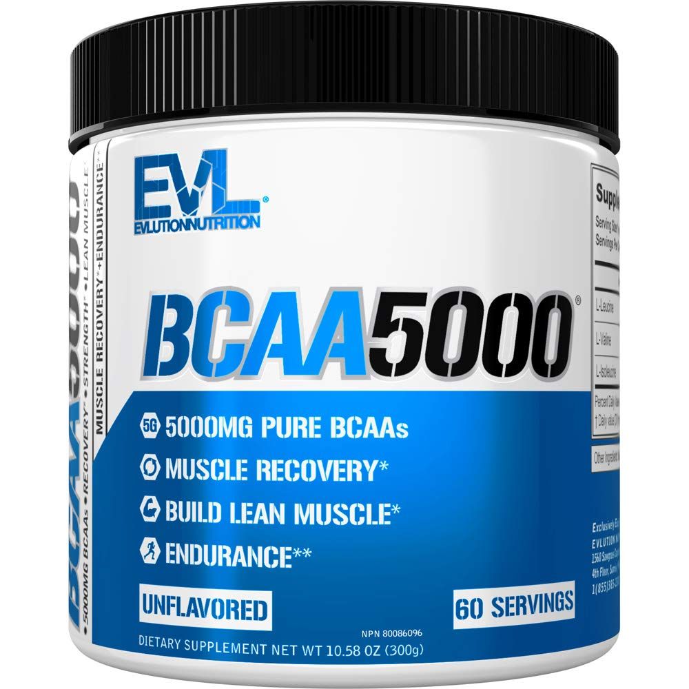 Evlution EVL BCAAs Amino Acids Powder - BCAA Powder Post Workout Recovery Drink and Stim Free Pre Workout Energy Drink Powder - 5g Branched Chain Amino Acids Supplement for Men - Unflavored Powder