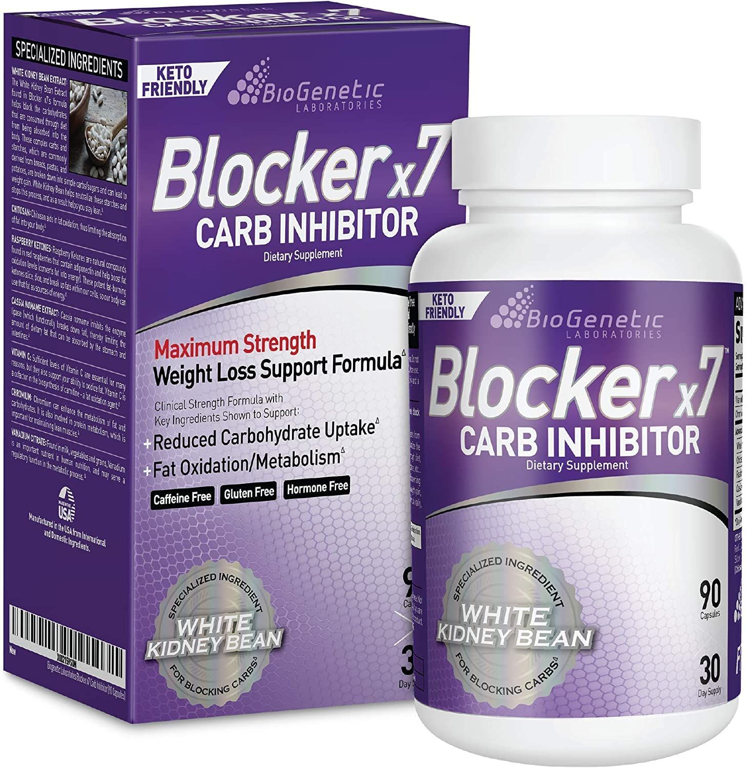 BioGenetic Labs Carb Blocker X7 - White Kidney Bean Cheat Pill - Keto-Friendly - Carb Blocker Pills for Women and Men - Appetite Suppressant to Maintain Your Ideal Body Weight (90 Capsules)