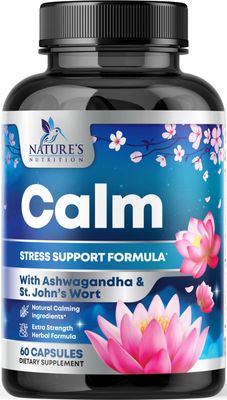 Natural Unwind, Calm, &amp; Relax Support with Ashwagandha, GABA, Magnesium, 5-HTP, L-Theanine &amp; B Vitamins, Natural Focus, Energy &amp; Immune Support - Nature's Non-GMO, Vegan, Gluten Free - 60 Capsules