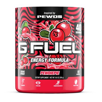 G Fuel PewDiePie Energy Powder, Sugar Free, Clean Caffeine Focus Supplement, Water Mix, Lingonberry Flavor, Focus Amino, Vitamin + Antioxidants Blend - 9.8 oz (40 Servings)