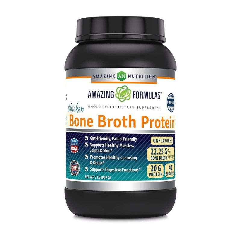 Amazing Formulas Chicken Bone Broth Protein Powder Supplement | Unflavored | Non-GMO | Gluten Free | Made in USA (2 Lb, Unflavored)