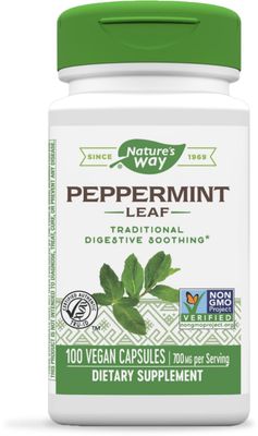 Nature&#39;s Way Premium Herbal Peppermint Leaf, Traditional Digestive Soothing and Discomfort Support*, 700mg per serving, 100 Capsules