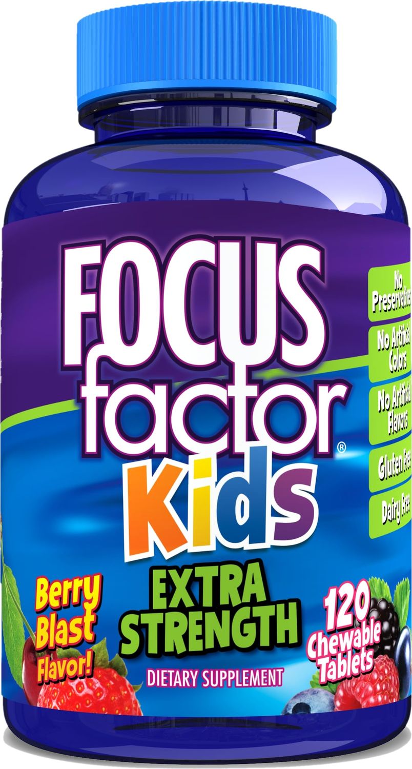 Focus Factor Kids Extra Strength Daily Chewable for Brain Health Support, 120 Count - Vitamins - Quality Formula - Gluten &amp; Dairy Free Supplements for Children - No Artificial Sweetener