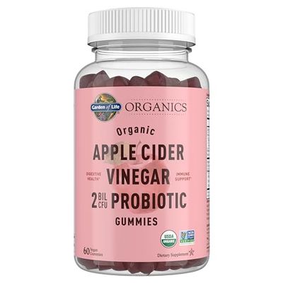 Garden of Life Apple Cider Vinegar Probiotic Gummies USDA Organic ACV Gummy Vitamins, 2 Billion CFUs, Whole Food Vitamin B12-60 Vegan, Non-GMO Gummies for Digestion &amp; Immunity