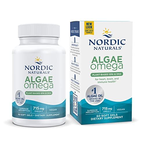Nordic Naturals Algae Omega - 60 Soft Gels - 715 mg Omega-3 - Certified Vegan Algae Oil - Plant-Based EPA &amp; DHA - Heart, Eye, Immune &amp; Brain Health - Non-GMO - 30 Servings