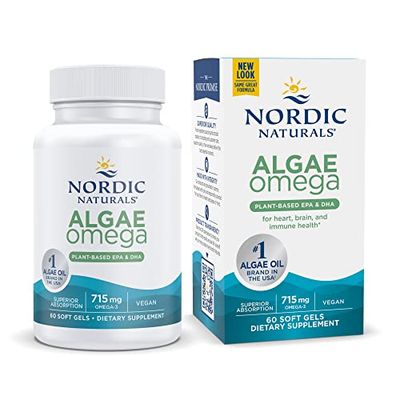 Nordic Naturals Algae Omega - 60 Soft Gels - 715 mg Omega-3 - Certified Vegan Algae Oil - Plant-Based EPA &amp; DHA - Heart, Eye, Immune &amp; Brain Health - Non-GMO - 30 Servings