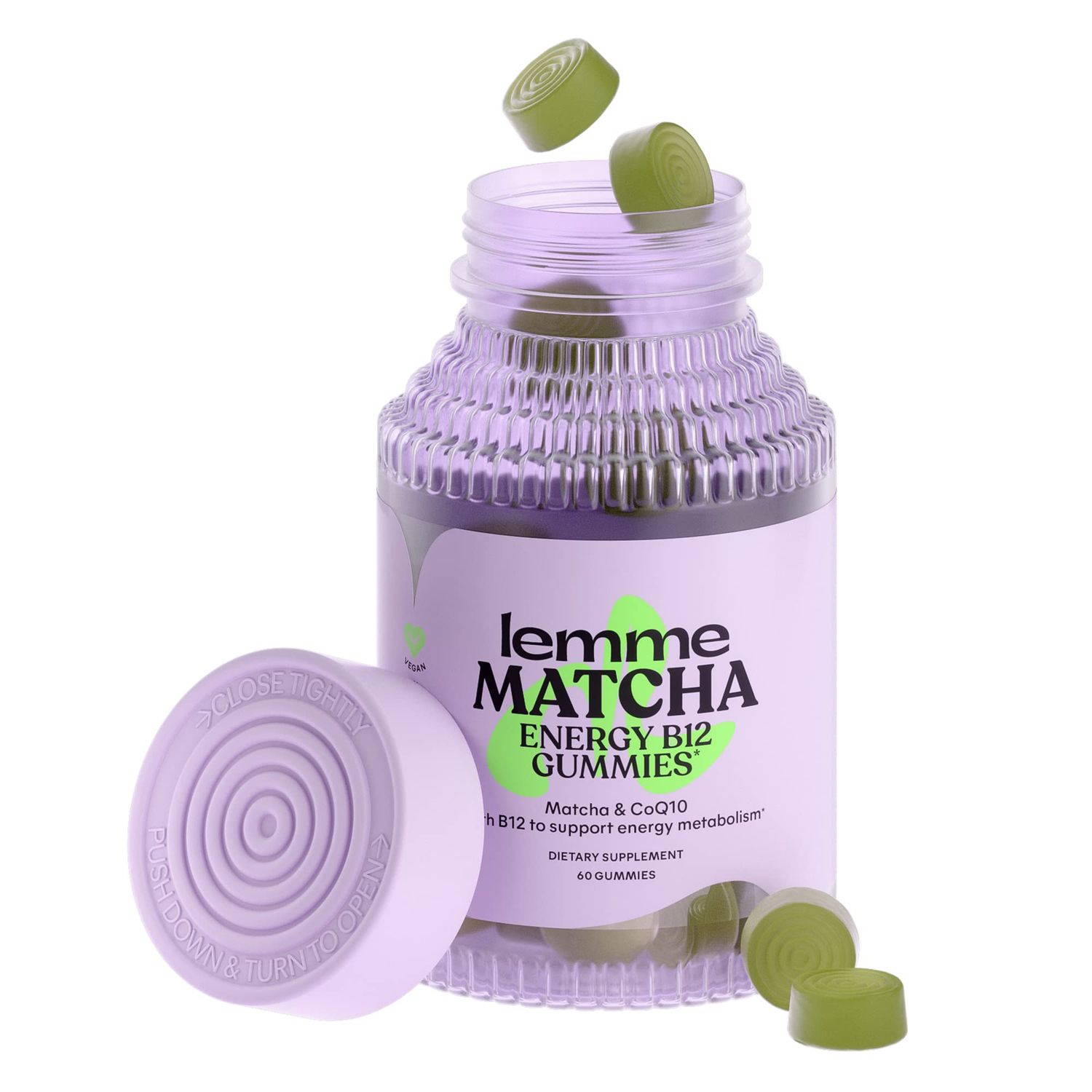 Lemme Matcha Superfood Energy Gummies with Organic Matcha Green Tea, Vitamin B12 and Antioxidant CoQ10 to Support Cellular Energy, Metabolism &amp; Healthy Skin - Vegan, Gluten Free, Non GMO (60 Count)