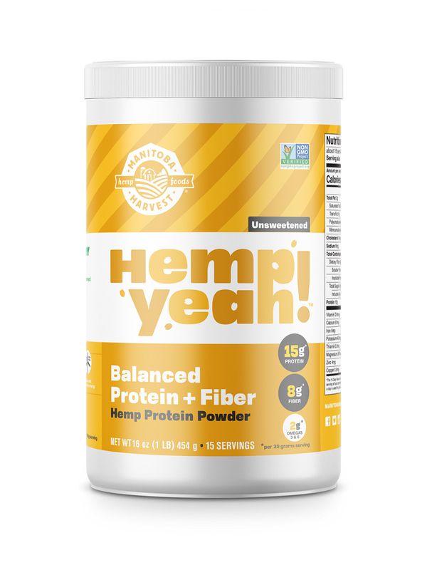 Manitoba Harvest Hemp Yeah! Balanced Protein + Fiber Powder, Unsweetened, 16oz, with 15g Protein, 8g Fiber and 2g Omegas 3&amp;6 per Serving, Keto-Friendly, Preservative Free, Non-GMO, Packaging May Vary