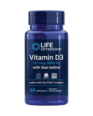 Life Extension Vitamin D3 125 mcg (5000 IU) with Sea-Iodine For Bone, Brain &amp; Thyroid Support - Gluten-Free, Once Daily, Non-GMO - 60 Capsules