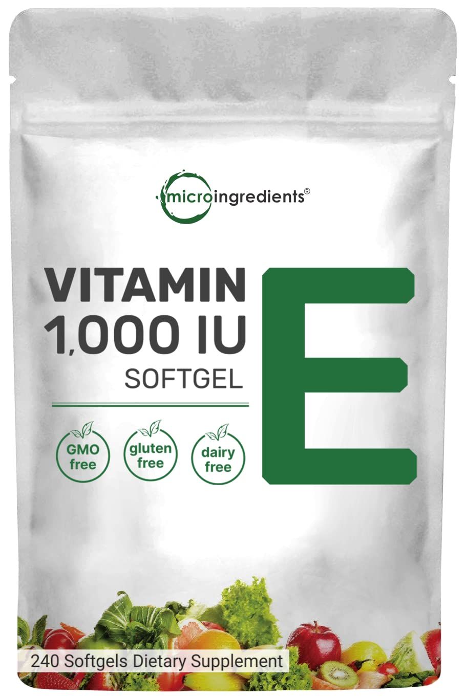 Micro Ingredients Vitamin E 1000 IU, 240 Softgels | Pure Vitamin E Oil Pills | Antioxidant Supplements for Skin, Face, &amp; Immune Health | Non-GMO, Gluten Free