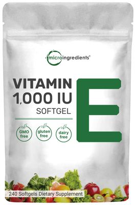 Micro Ingredients Vitamin E 1000 IU, 240 Softgels | Pure Vitamin E Oil Pills | Antioxidant Supplements for Skin, Face, &amp; Immune Health | Non-GMO, Gluten Free