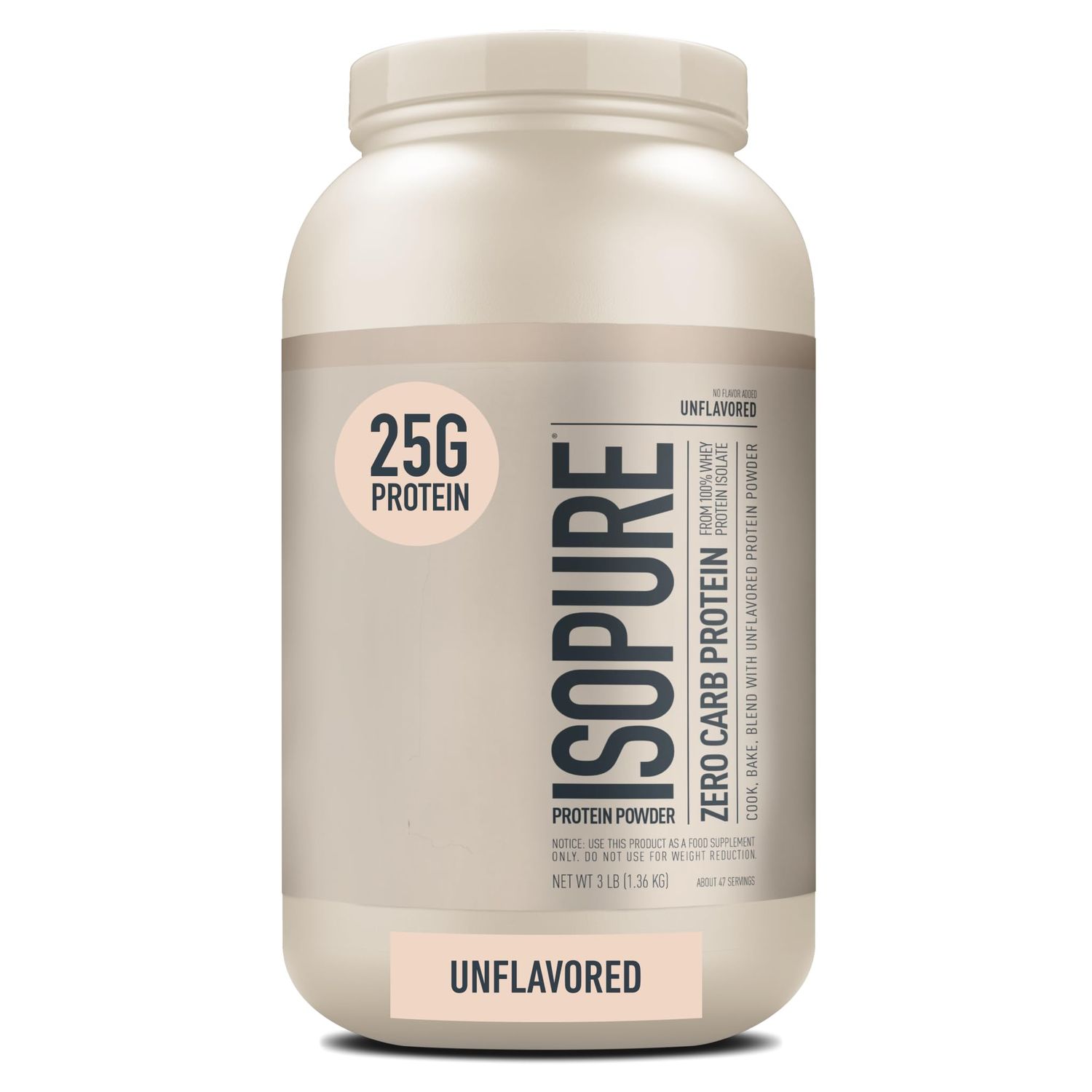 Isopure Unflavored Protein, 25g Whey Isolate, Zero Carb &amp; Keto Friendly, 47 Servings, 3 Pounds (Packaging May Vary)
