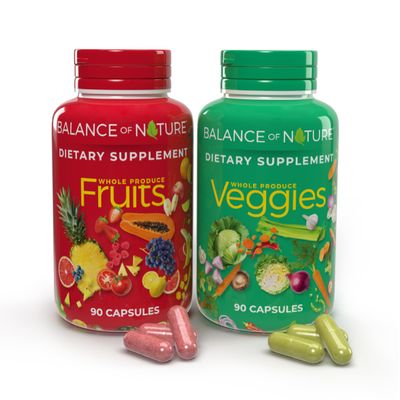 Balance of Nature Fruits &amp; Veggies - Whole Food Supplement with Superfood Fruits and Vegetables for Women, Men, and Kids - 90 Fruit Capsules, 90 Veggie Capsules - 1 Set