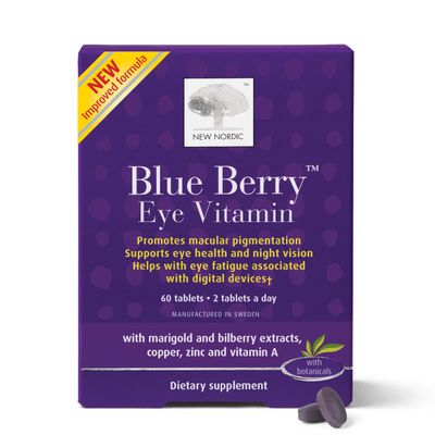 NEW NORDIC Blue Berry Eye Vitamin Lutein Supplement with Zinc, Supports Macular Pigmentation, Eye and Vision Function, Wild Bilberry with Marigold, 60 Tablets (Pack of 1)